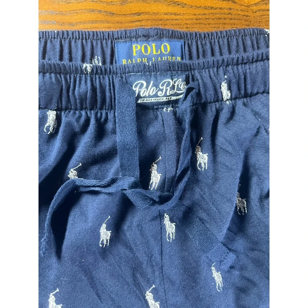 Polo Ralph Lauren Lounge Pants Mens L Blue Pony Logo AOP Pajama Sleepwear Cotton